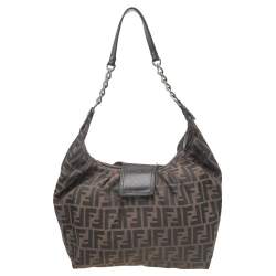 Pre Owned Fendi Tobacco Zucca Canvas And Leather Borsa B Hobo 