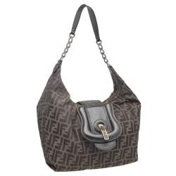 Pre Owned Fendi Tobacco Zucca Canvas And Leather Borsa B Hobo 
