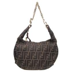 Pre Owned Fendi Tobacco Zucca Canvas and Leather Chef Chain Link Hobo