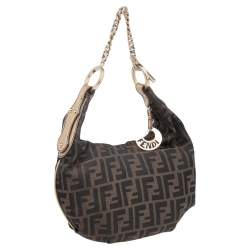 Pre Owned Fendi Tobacco Zucca Canvas and Leather Chef Chain Link Hobo