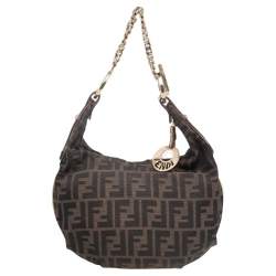 Pre Owned Fendi Tobacco Zucca Canvas and Leather Chef Chain Link Hobo