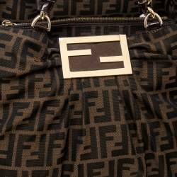 Pre Owned Fendi Tobacco Zucca Canvas And Patent Leather Mia Chain Tote
