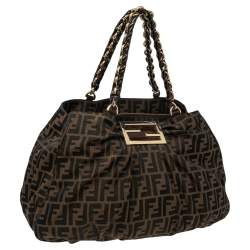 Pre Owned Fendi Tobacco Zucca Canvas And Patent Leather Mia Chain Tote