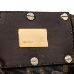 Pre Owned Fendi Tobacco Zucca Canvas And Patent Leather Mia Chain Tote