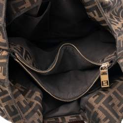 Pre Owned Fendi Tobacco Zucca Canvas And Patent Leather Mia Chain Tote