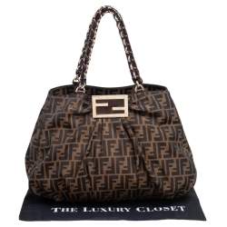 Pre Owned Fendi Tobacco Zucca Canvas and Patent Leather Large Mia Tote