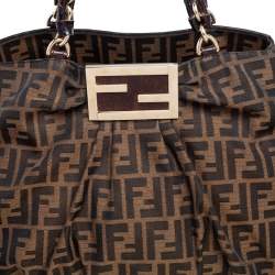 Pre Owned Fendi Tobacco Zucca Canvas and Patent Leather Large Mia Tote