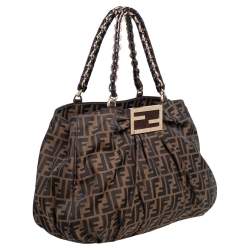 Pre Owned Fendi Tobacco Zucca Canvas and Patent Leather Large Mia Tote