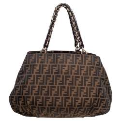 Pre Owned Fendi Tobacco Zucca Canvas and Patent Leather Large Mia Tote
