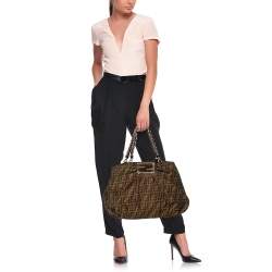 Pre Owned Fendi Tobacco Zucca Canvas and Patent Leather Large Mia Tote