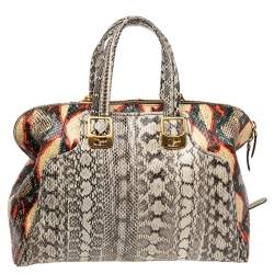 Pre Owned Fendi Multicolor Watersnake Chameleon Satchel