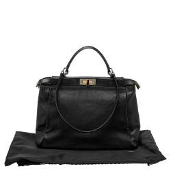 Pre Owned Fendi Black Leather Large Peekaboo Top Handle Bag