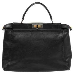 Pre Owned Fendi Black Leather Large Peekaboo Top Handle Bag