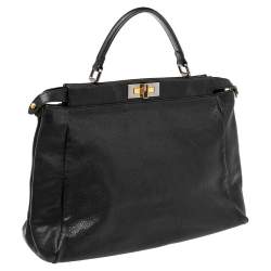 Pre Owned Fendi Black Leather Large Peekaboo Top Handle Bag