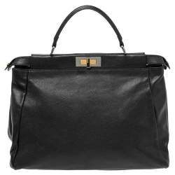 Pre Owned Fendi Black Leather Large Peekaboo Top Handle Bag