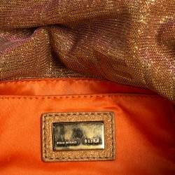 Pre Owned Fendi Gold/Pink Iridescent Lurex Fabric Mia Pochette Bag
