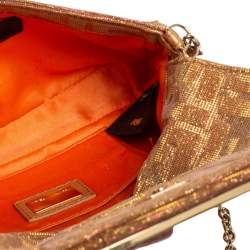 Pre Owned Fendi Gold/Pink Iridescent Lurex Fabric Mia Pochette Bag