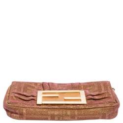 Pre Owned Fendi Gold/Pink Iridescent Lurex Fabric Mia Pochette Bag