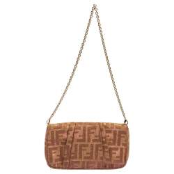 Pre Owned Fendi Gold/Pink Iridescent Lurex Fabric Mia Pochette Bag