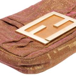 Pre Owned Fendi Gold/Pink Iridescent Lurex Fabric Mia Pochette Bag