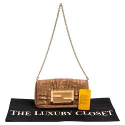 Pre Owned Fendi Gold/Pink Iridescent Lurex Fabric Mia Pochette Bag