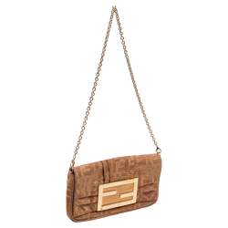 Pre Owned Fendi Gold/Pink Iridescent Lurex Fabric Mia Pochette Bag
