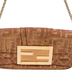 Pre Owned Fendi Gold/Pink Iridescent Lurex Fabric Mia Pochette Bag