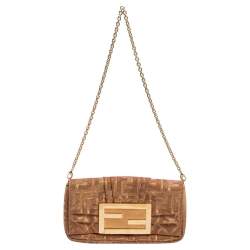 Pre Owned Fendi Gold/Pink Iridescent Lurex Fabric Mia Pochette Bag