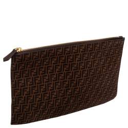 Pre Owned Fendi Tobacco Zucca Suede Flat Pouch