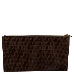 Pre Owned Fendi Tobacco Zucca Suede Flat Pouch