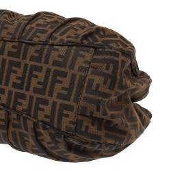 Pre Owned Fendi Tobacco Zucca Canvas And Patent Leather Large Mia Shoulder Bag