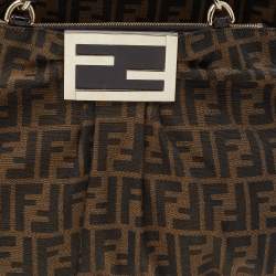 Pre Owned Fendi Tobacco Zucca Canvas And Patent Leather Large Mia Shoulder Bag