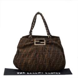 Pre Owned Fendi Tobacco Zucca Canvas And Patent Leather Large Mia Shoulder Bag