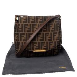 Pre Owned Fendi Tobacco Zucca Canvas and Leather Flap Crossbody Bag