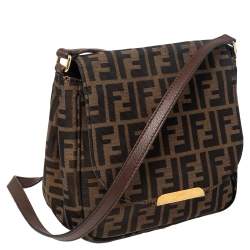 Pre Owned Fendi Tobacco Zucca Canvas and Leather Flap Crossbody Bag
