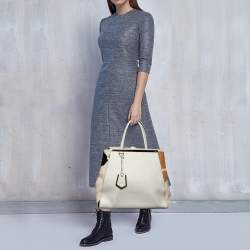 Pre Owned Fendi White/Brown Leather And Calf Hair Large 2jours Tote