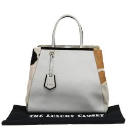 Pre Owned Fendi White/Brown Leather And Calf Hair Large 2jours Tote