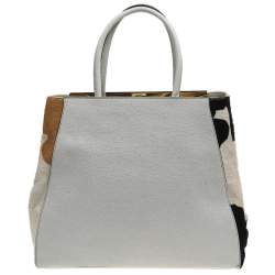 Pre Owned Fendi White/Brown Leather And Calf Hair Large 2jours Tote