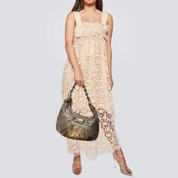 Pre Owned Fendi Metallic Brown/Grey Zucca Canvas Mia Hobo