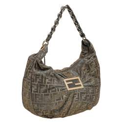 Pre Owned Fendi Metallic Brown/Grey Zucca Canvas Mia Hobo