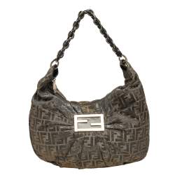Pre Owned Fendi Metallic Brown/Grey Zucca Canvas Mia Hobo