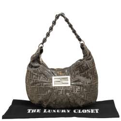 Pre Owned Fendi Metallic Brown/Grey Zucca Canvas Mia Hobo