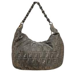 Pre Owned Fendi Metallic Brown/Grey Zucca Canvas Mia Hobo