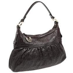 Pre Owned Fendi Tobacco Zucca Embossed Leather Chef Hobo
