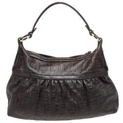 Pre Owned Fendi Tobacco Zucca Embossed Leather Chef Hobo