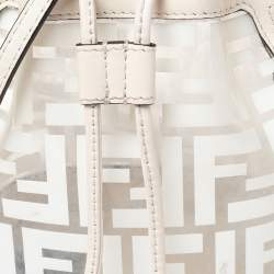 Pre Owned Fendi White Zucca PVC and Leather Mini Mon Tresor Drawstring Bucket Bag