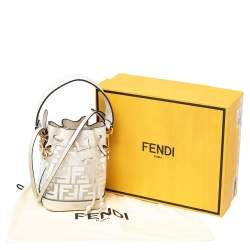 Pre Owned Fendi White Zucca PVC and Leather Mini Mon Tresor Drawstring Bucket Bag