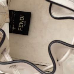 Pre Owned Fendi White Zucca PVC and Leather Mini Mon Tresor Drawstring Bucket Bag