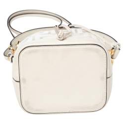 Pre Owned Fendi White Zucca PVC and Leather Mini Mon Tresor Drawstring Bucket Bag
