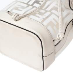 Pre Owned Fendi White Zucca PVC and Leather Mini Mon Tresor Drawstring Bucket Bag